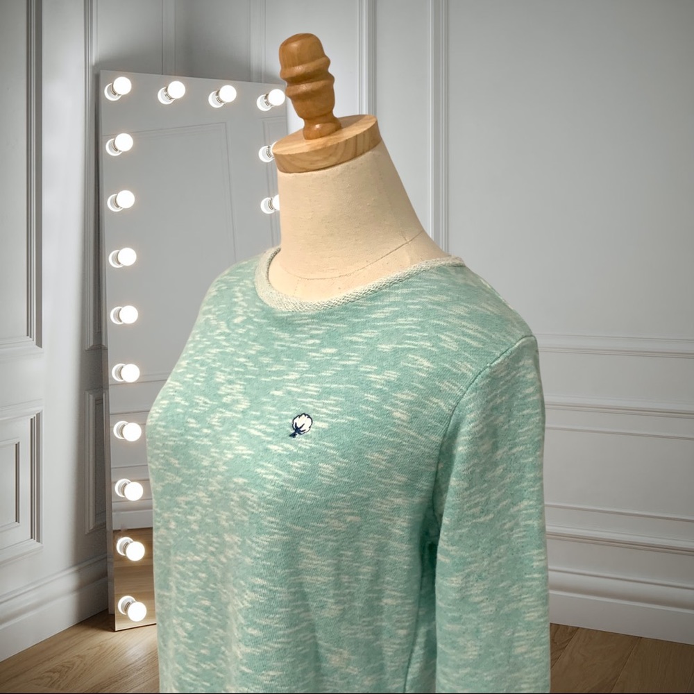 Vintage Southern Shirt Crew Neck Woven Pullover Sweater Long Sleeves Green White - Picture 2 of 9